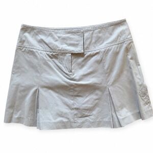 Oscar Leopold Vintage Y2K Low Rise Pleated Micro Mini Skirt Embroidered Grey 12